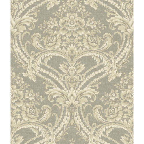  Augustine Chalk White and Rose Gold Baroque Floral Damask Wallpaper
