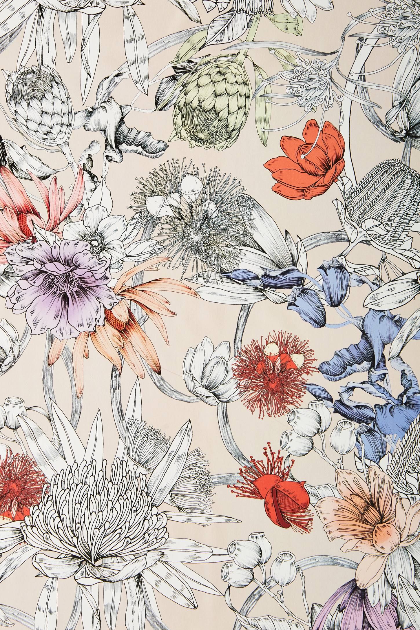 Anthropologie Sketched Songbird Wallpaper Flower Sketches