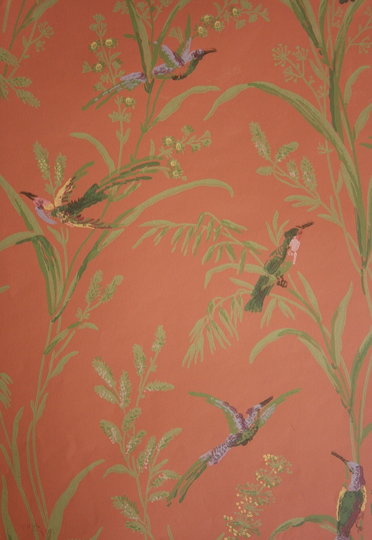 Augustine Wallpaper A Printed On Deep Coral Background