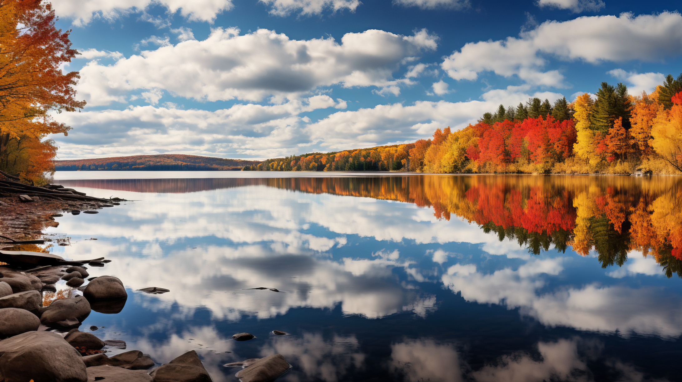 Serene Autumn Landscape With A Reflective Lake Wallpaper