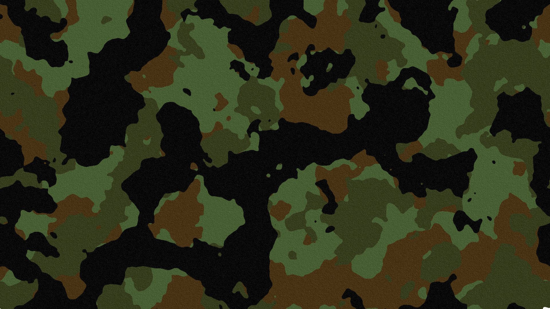 Close-up of a camouflage pattern, featuring dark green, light green, and brown irregular shapes, ideal for a camo wallpaper