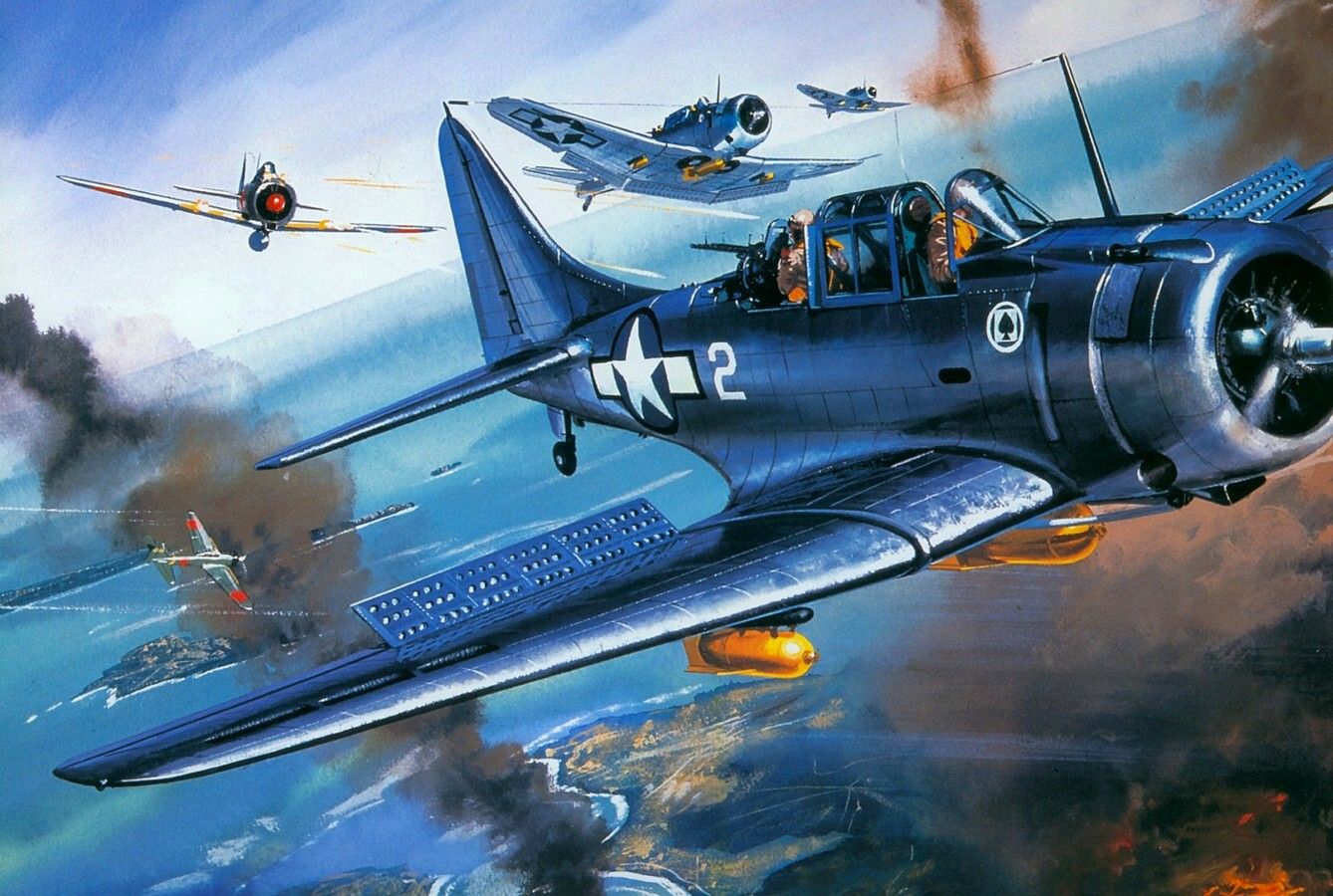 Dauntless Dive Bomber Douglas Drawing Navy Painting War Ww2