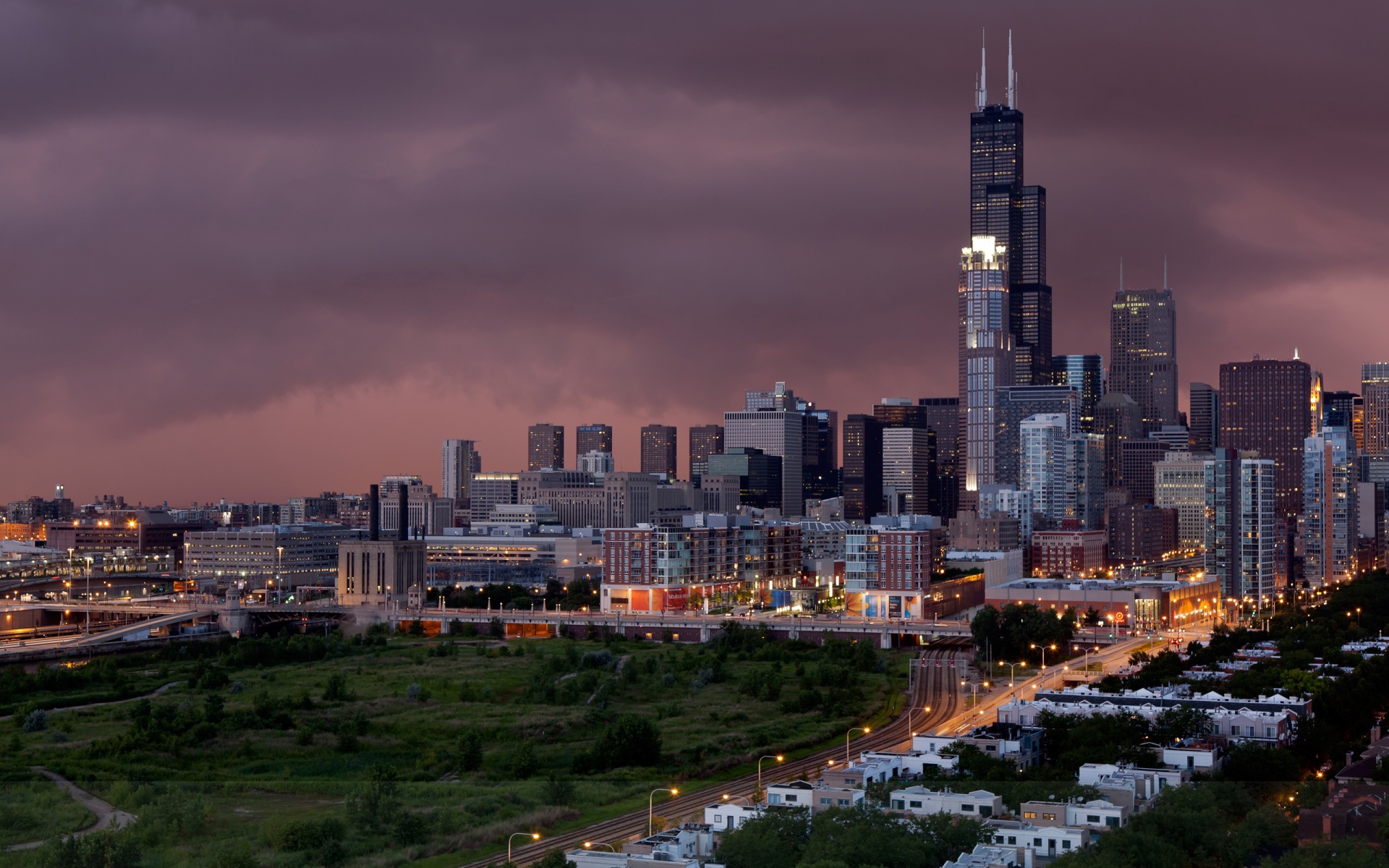 Download Sunset and Storm in Chicago Wallpaper in 1920x1200 Resolution