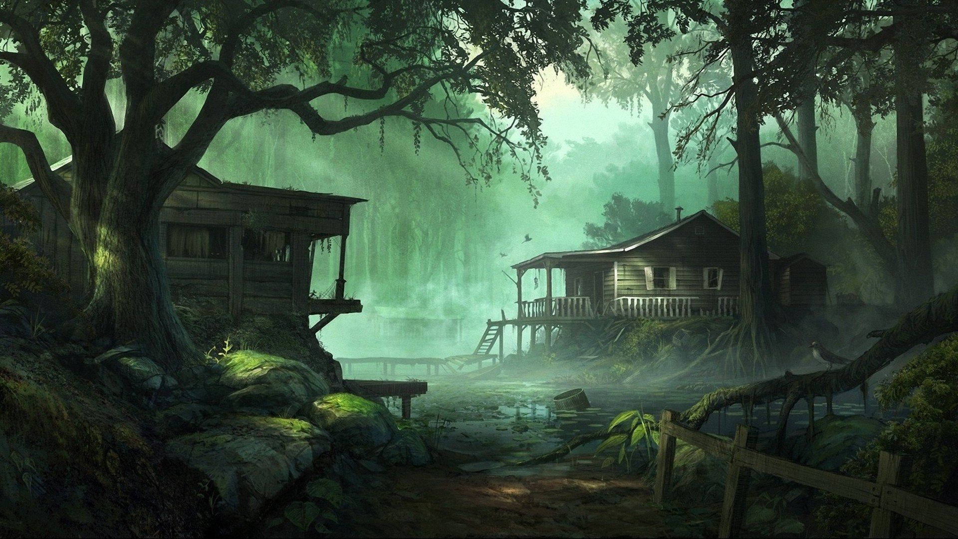 Dark Green Forest Background Wallpaper