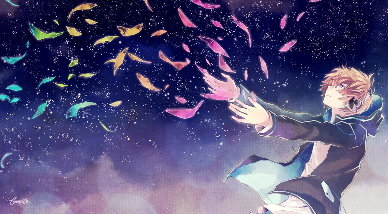 Anime Boy Sky Night Headphone Music Wallpaper