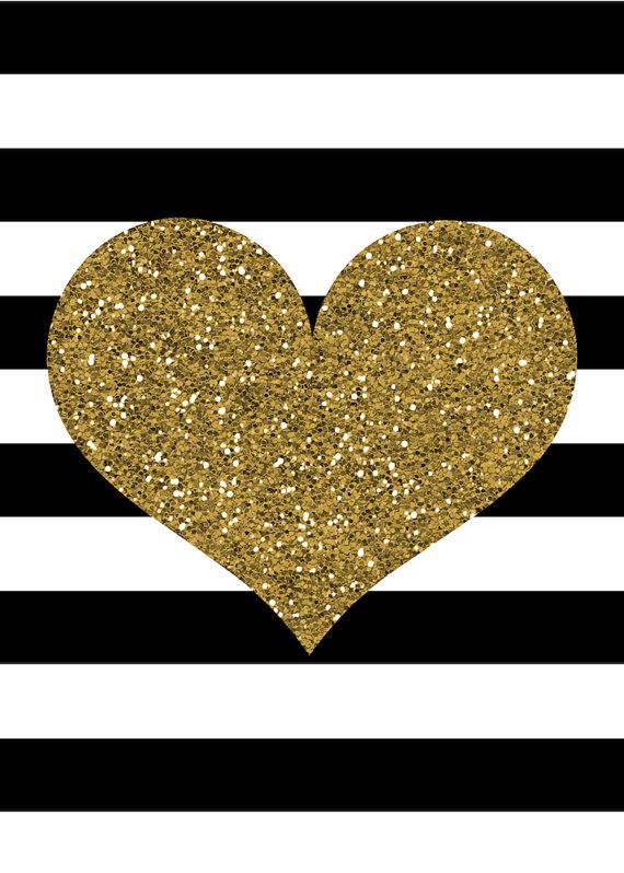 Gold Glitter Heart Print Black And White Stripes Valentine S Day