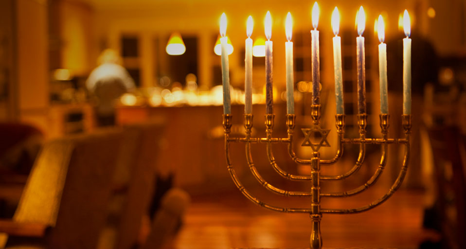 Hanukkah Lit Candles In A Menorah Michele