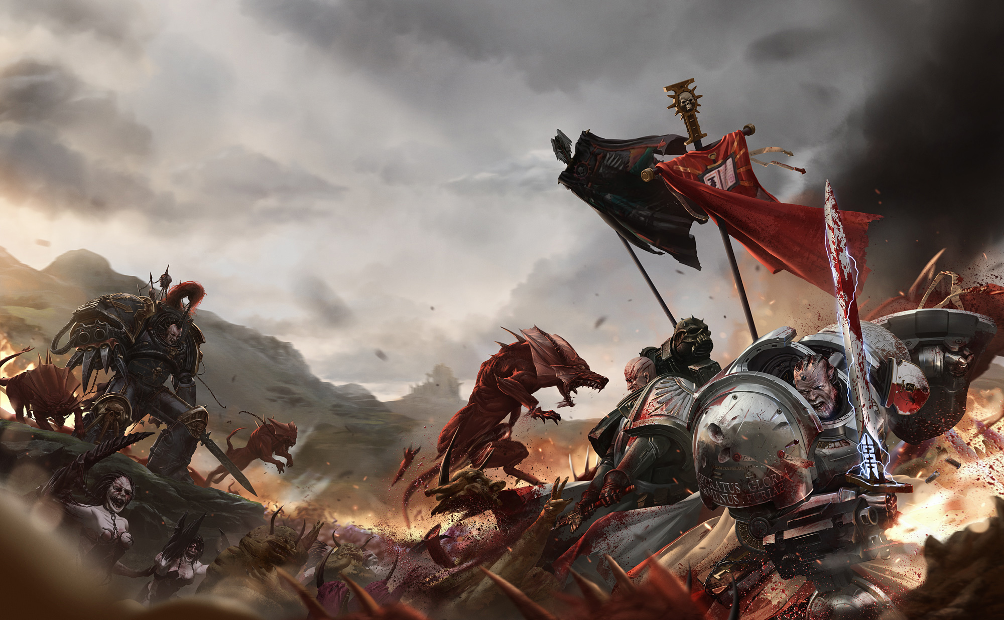 Wallpaper Warhammer 40k Azrael Banner Black Legion Chaos Daemon