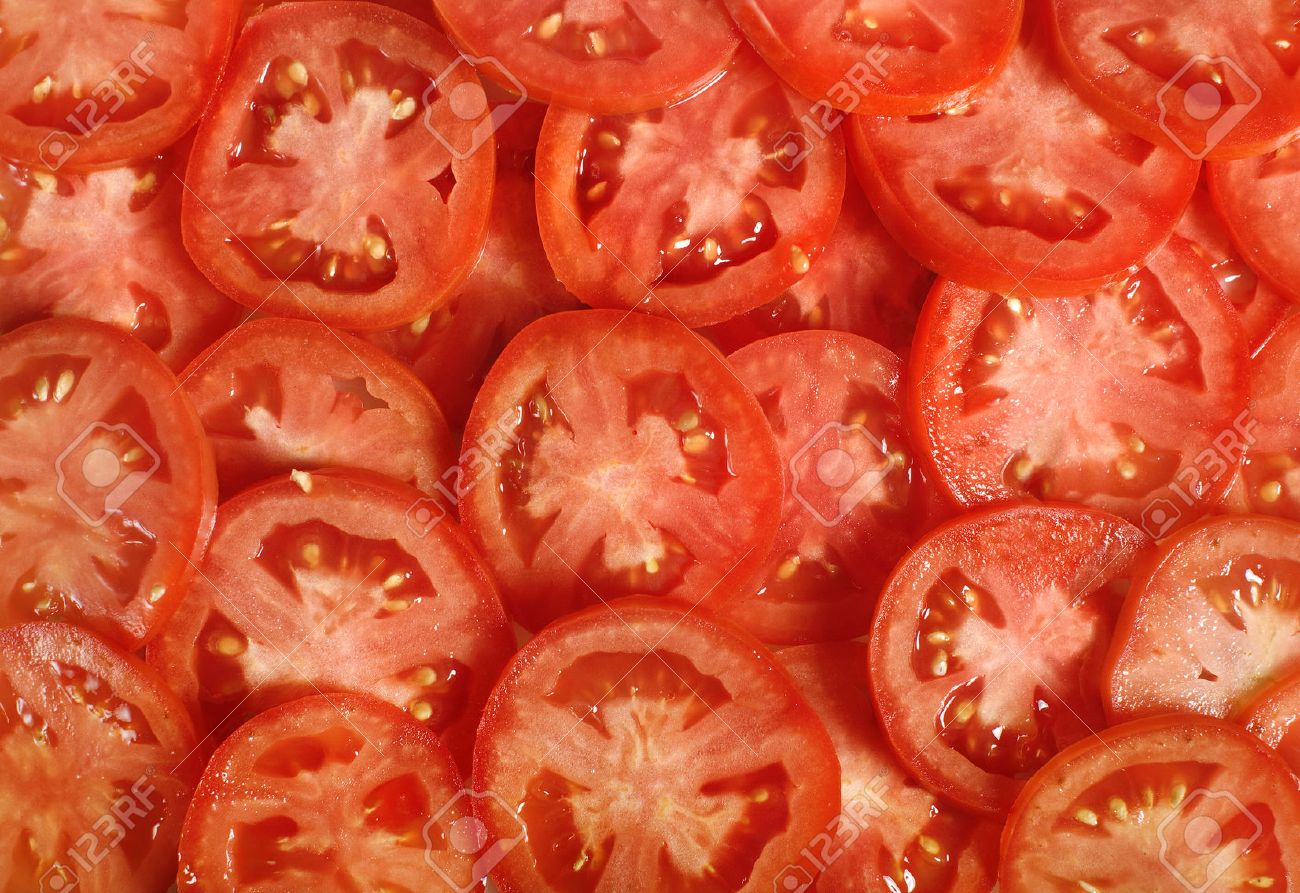 Tomato Slices Natural Background With Of Stock