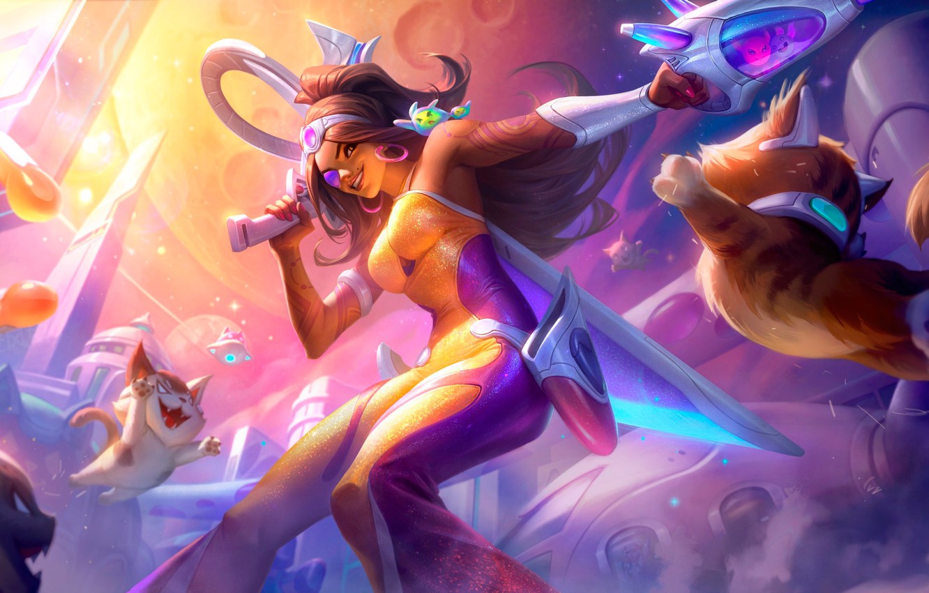 Wallpaper Girl Cats Fantasy League Of Legends Riot Games