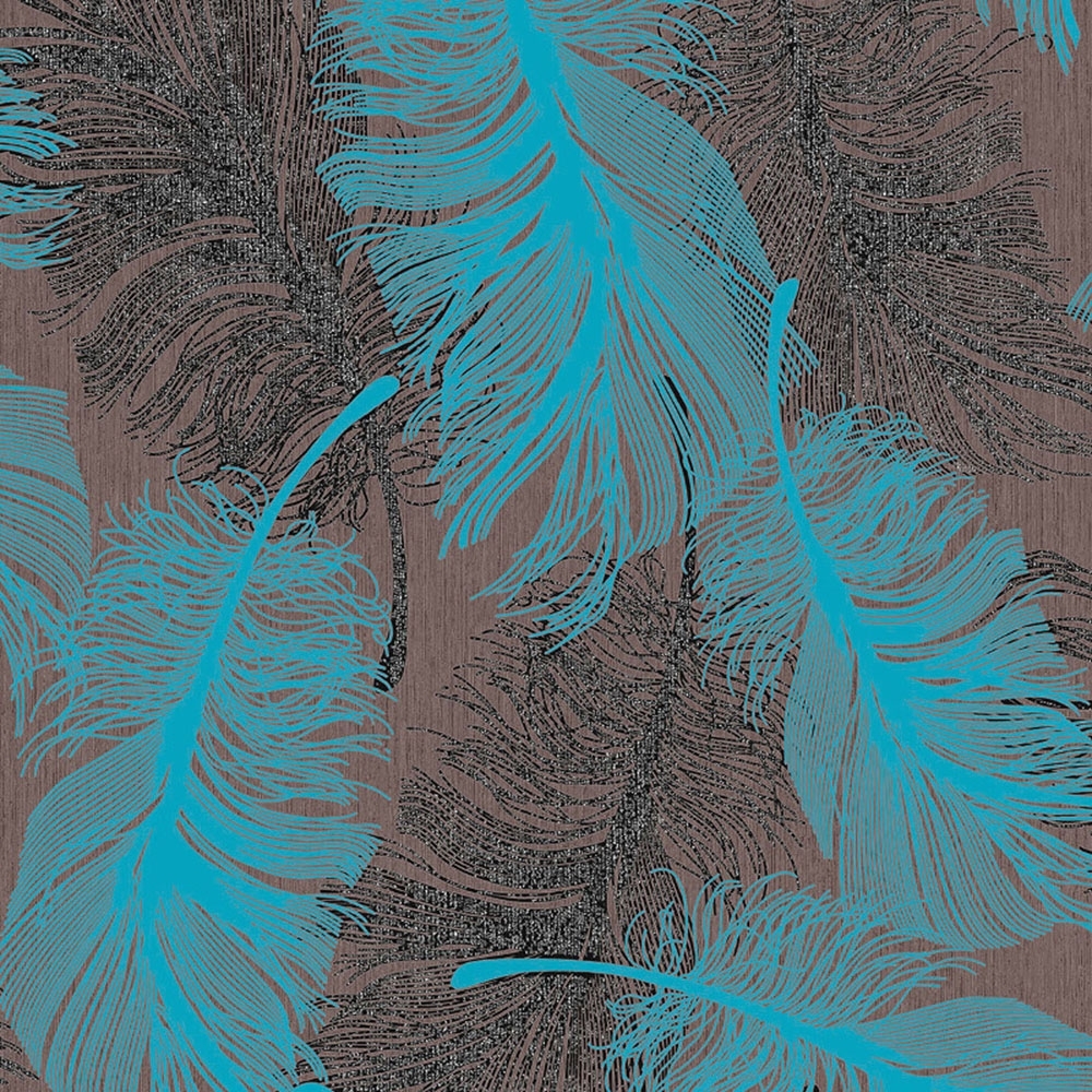 Coloroll Feathers Blown Vinyl Wallpaper Chocolate Teal