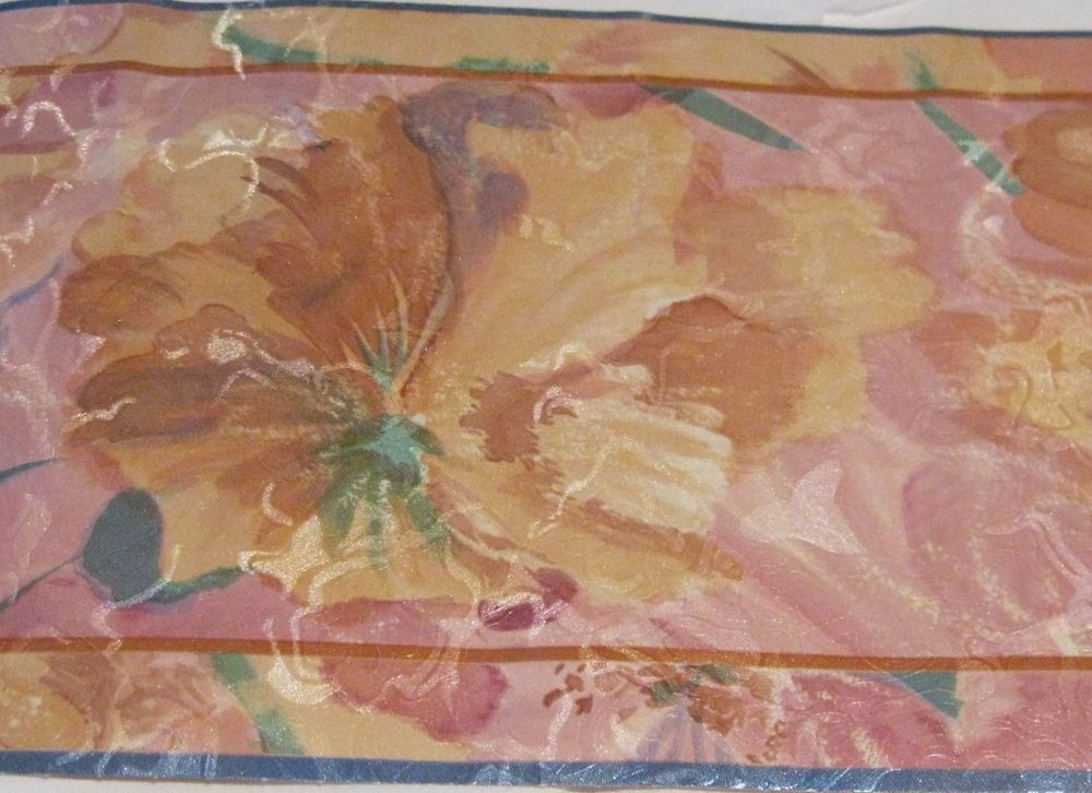 Peach Pink Tan Watercolor Tie Dye Abstract Floral Satin Wall paper Border
