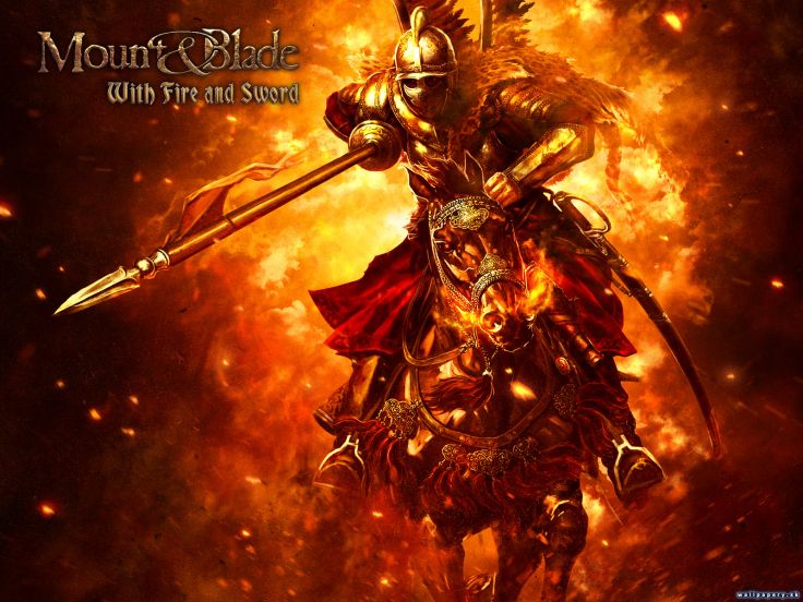 MOUNT AND BLADE fantasy warrior armor knight sword horse fire poster g