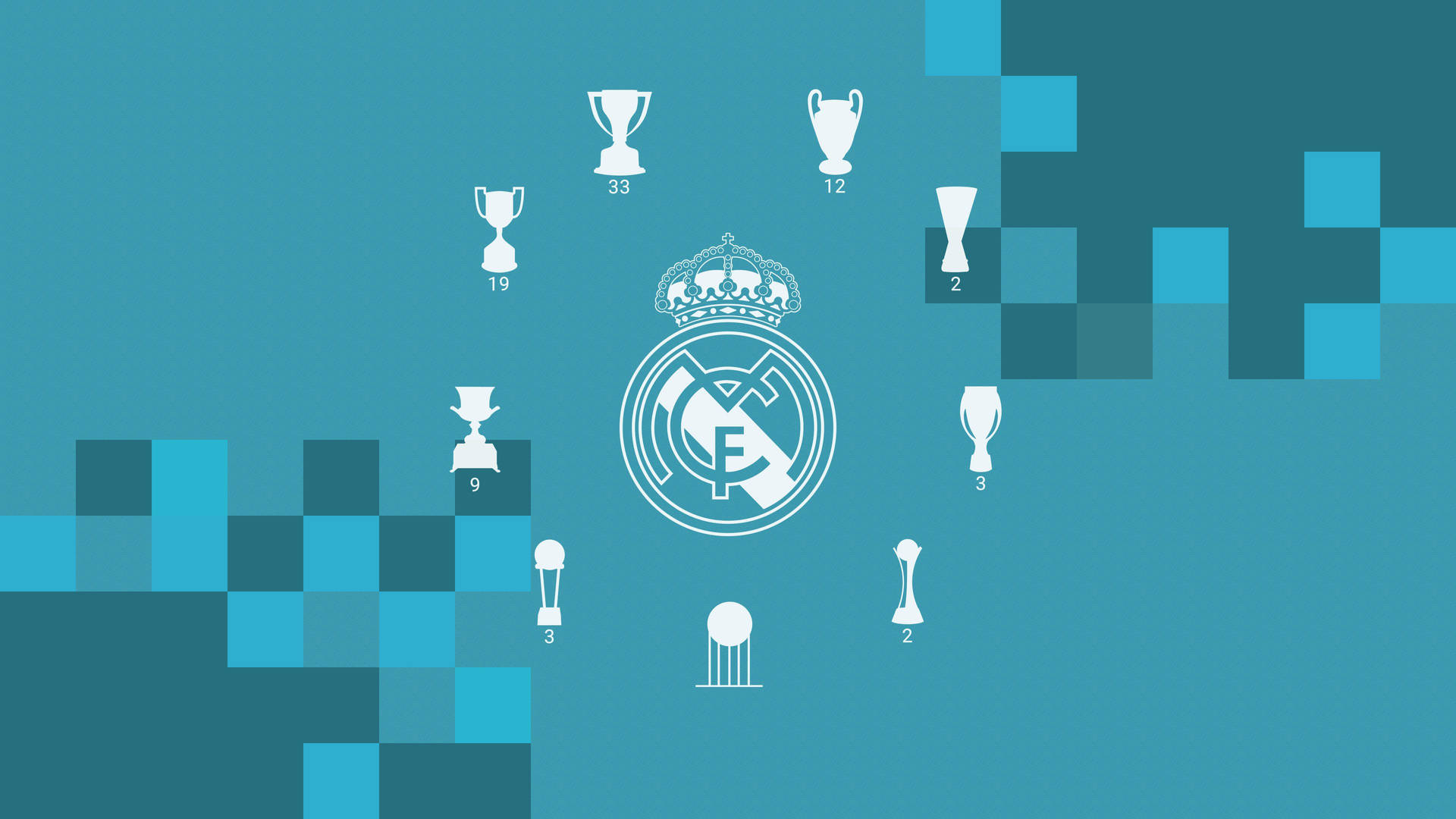 A graphic showcasing Real Madrid's trophy collection, including La Liga titles, Champions League trophies, Copa del Rey wins, and more
