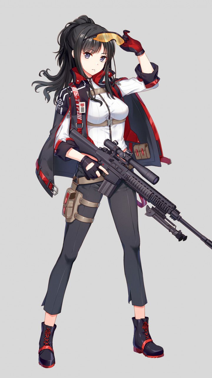 Anime girl soldier with gun minimal 720x1280 wallpaper Girls