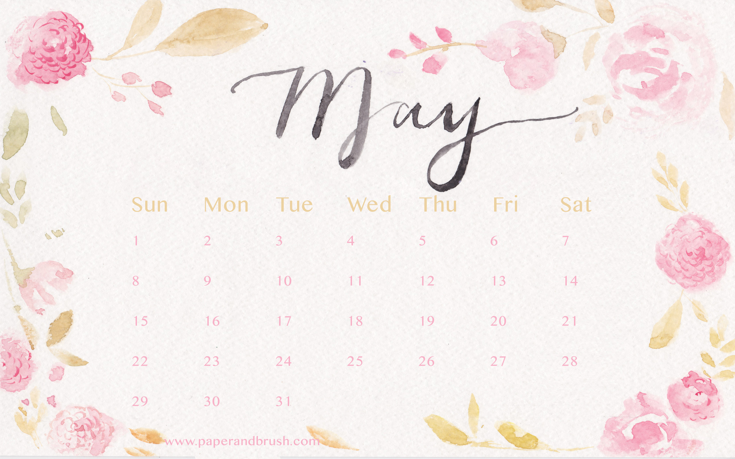 May Calendar Wallpaper Paper Brush