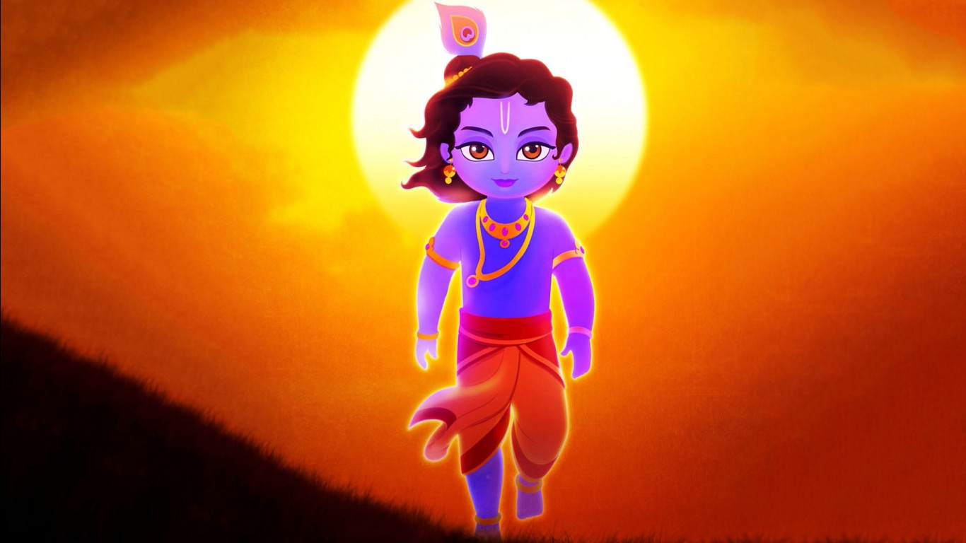 Lord Little Krishna Illustration HD Wallpaper