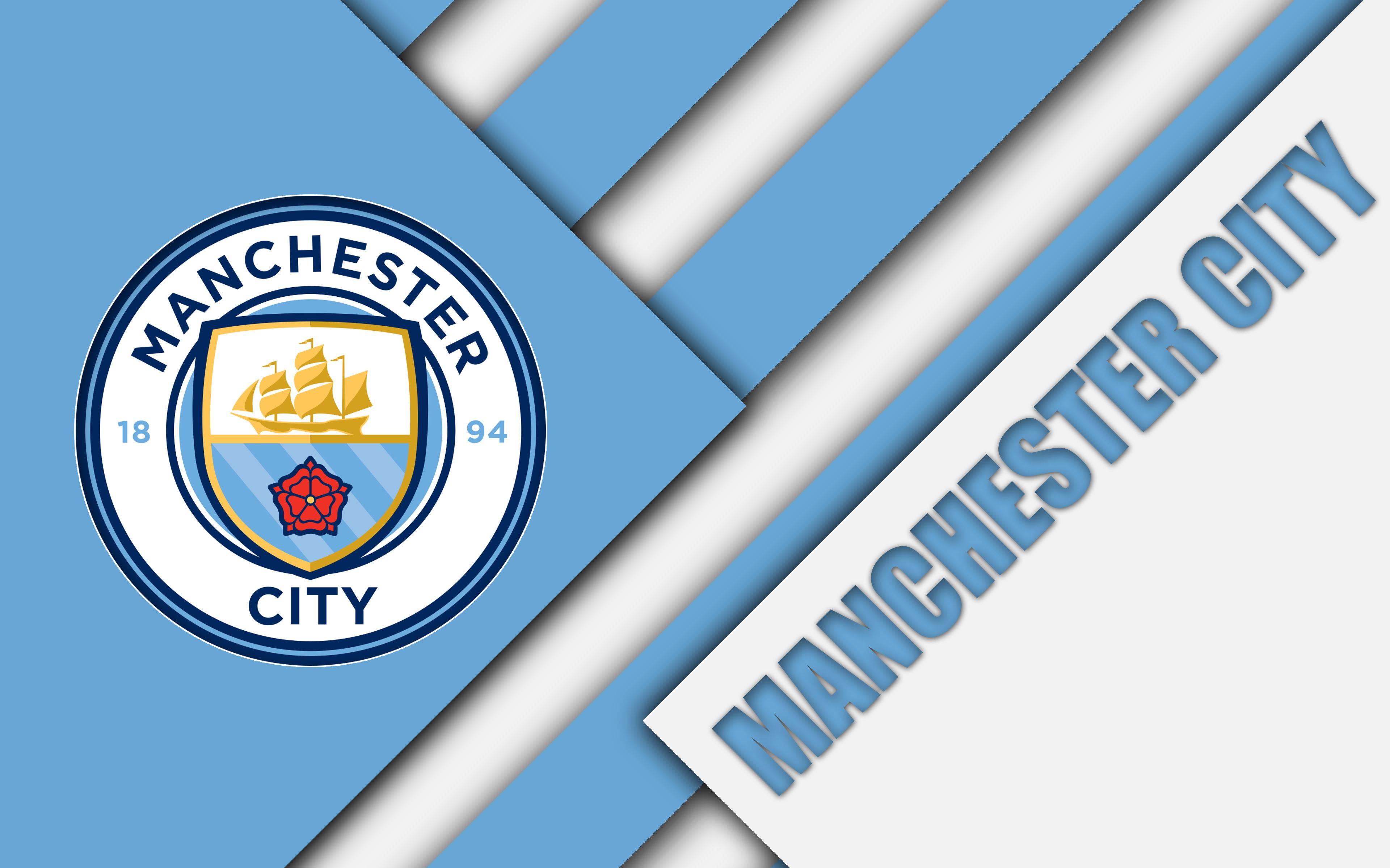 Download Manchester City 4k Blue White Flag Wallpaper