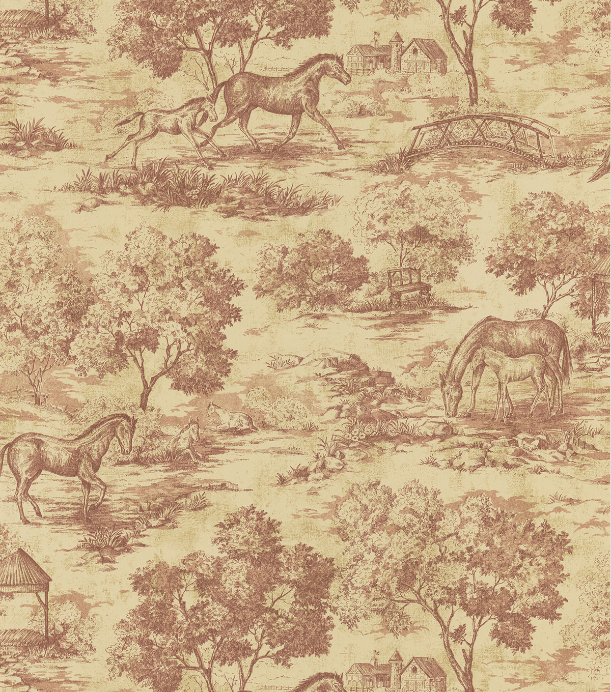 Appaloosa Burgundy Horse Toile Wallpaper
