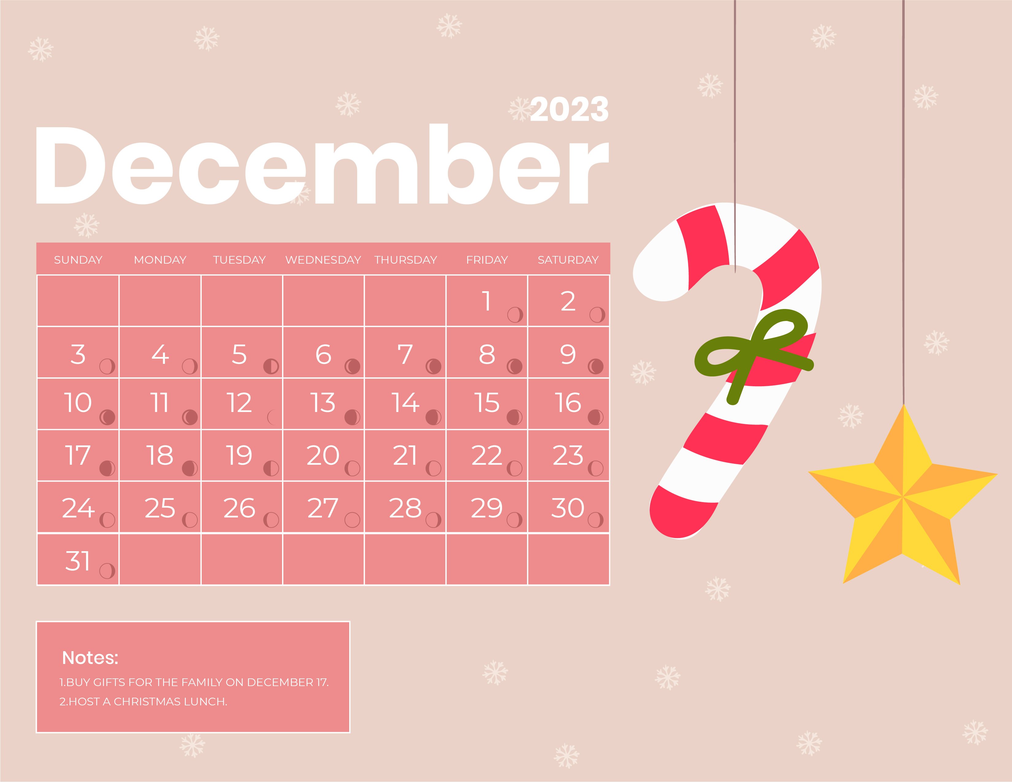 December Calendar With Moon Phases In Word Google