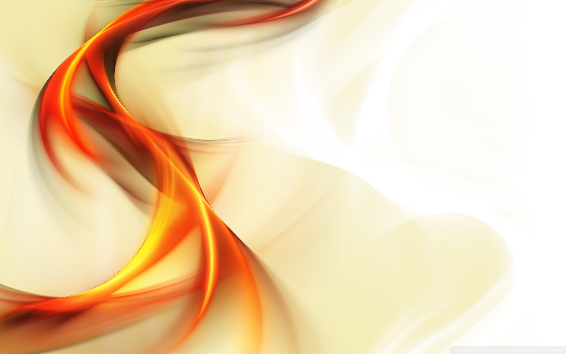 Abstract orange swirls on a cream background, resembling flames or ribbons