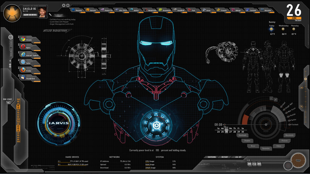  Fully Operational Iron Man and Jarvis Background Rainmeter Skin