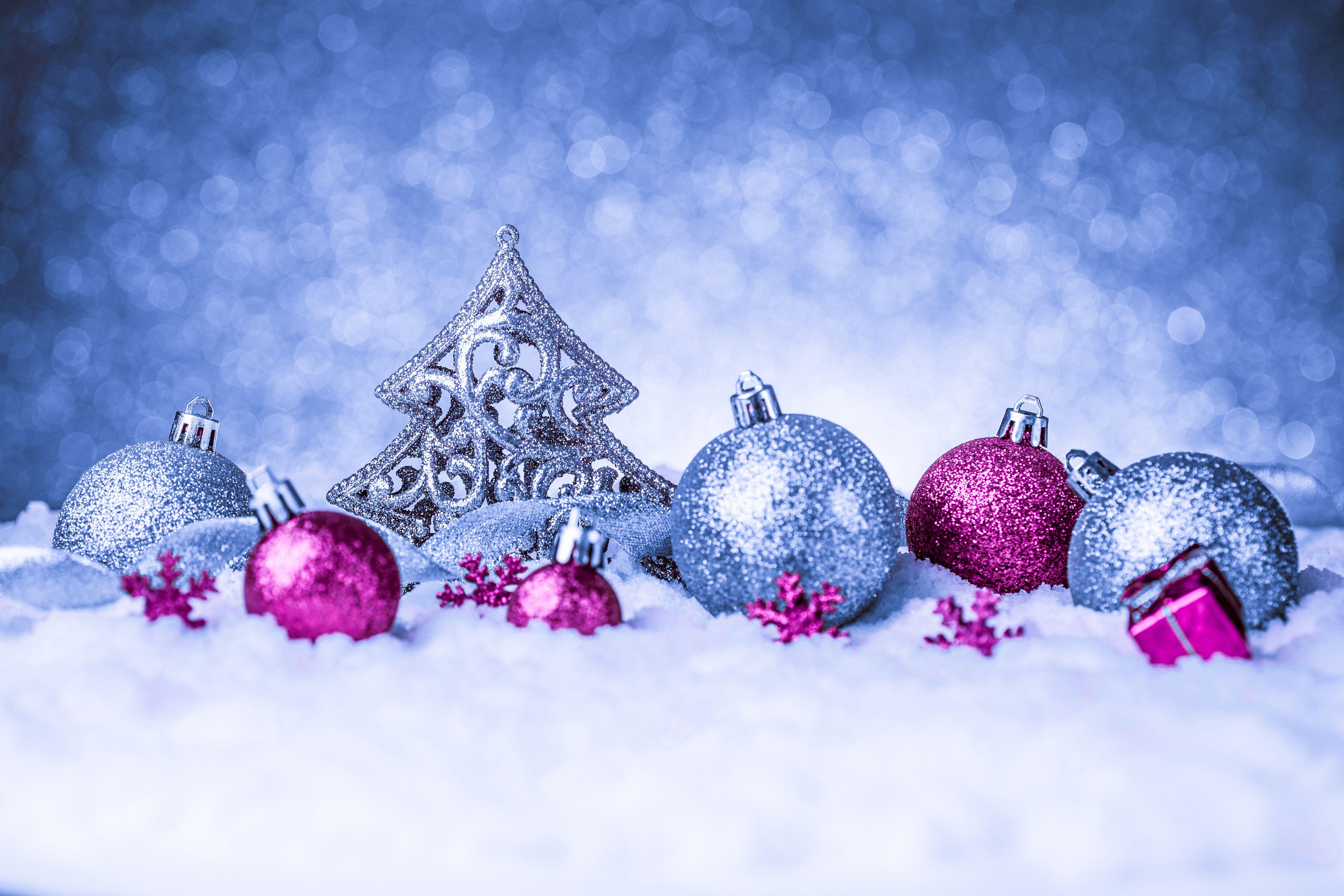 Blue Christmas Background With Pink Ornaments Gallery