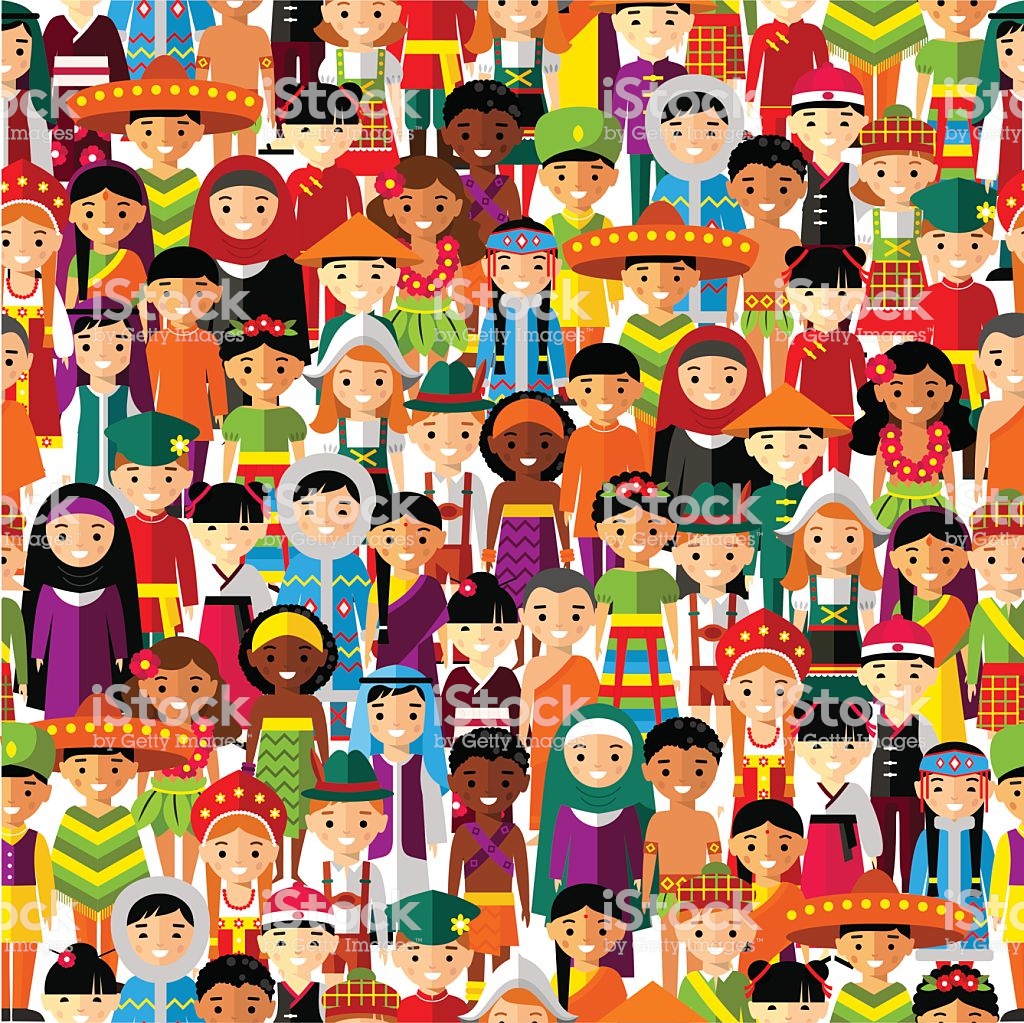 Seamless Background With Set Of Multicultural National Children