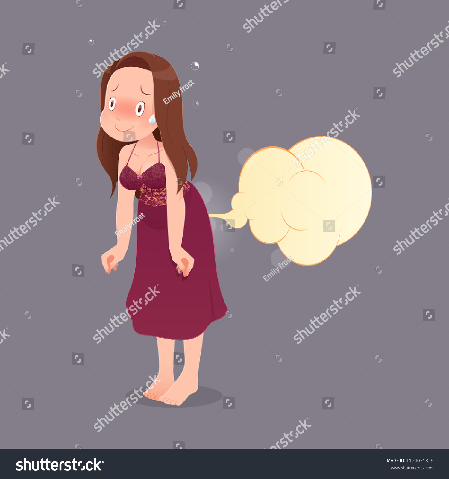 Cute Woman Red Nightgown Farting Blank Stock Vector Royalty