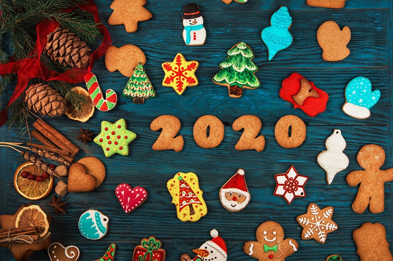 Desktop Wallpaper New Year Snowflakes Christmas Tree Cookies