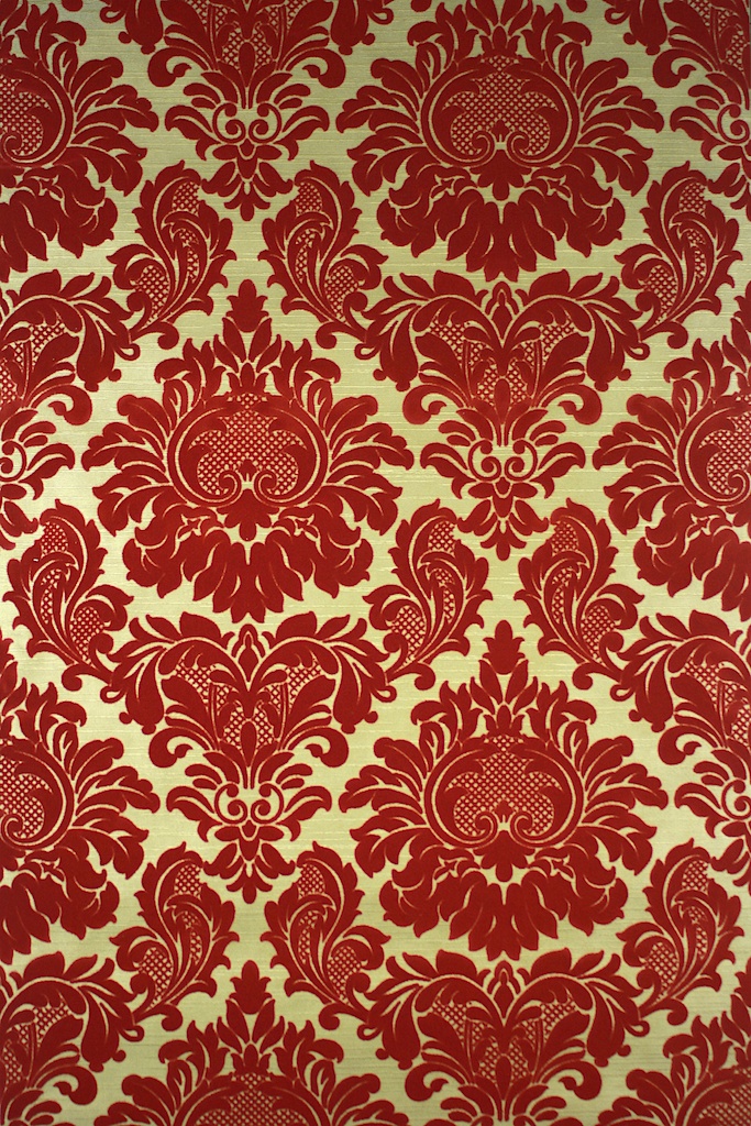 Red Flocked On Gold Vintage Wallpaper