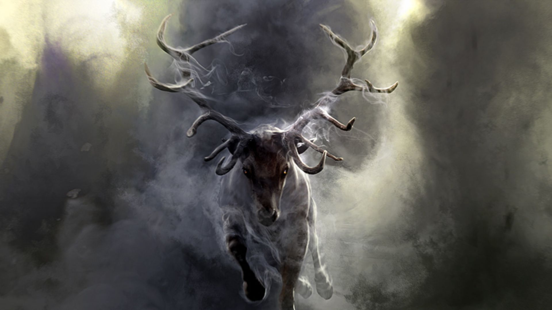 Wallpaper Deer Smoke Run Horns Full HD 1080p