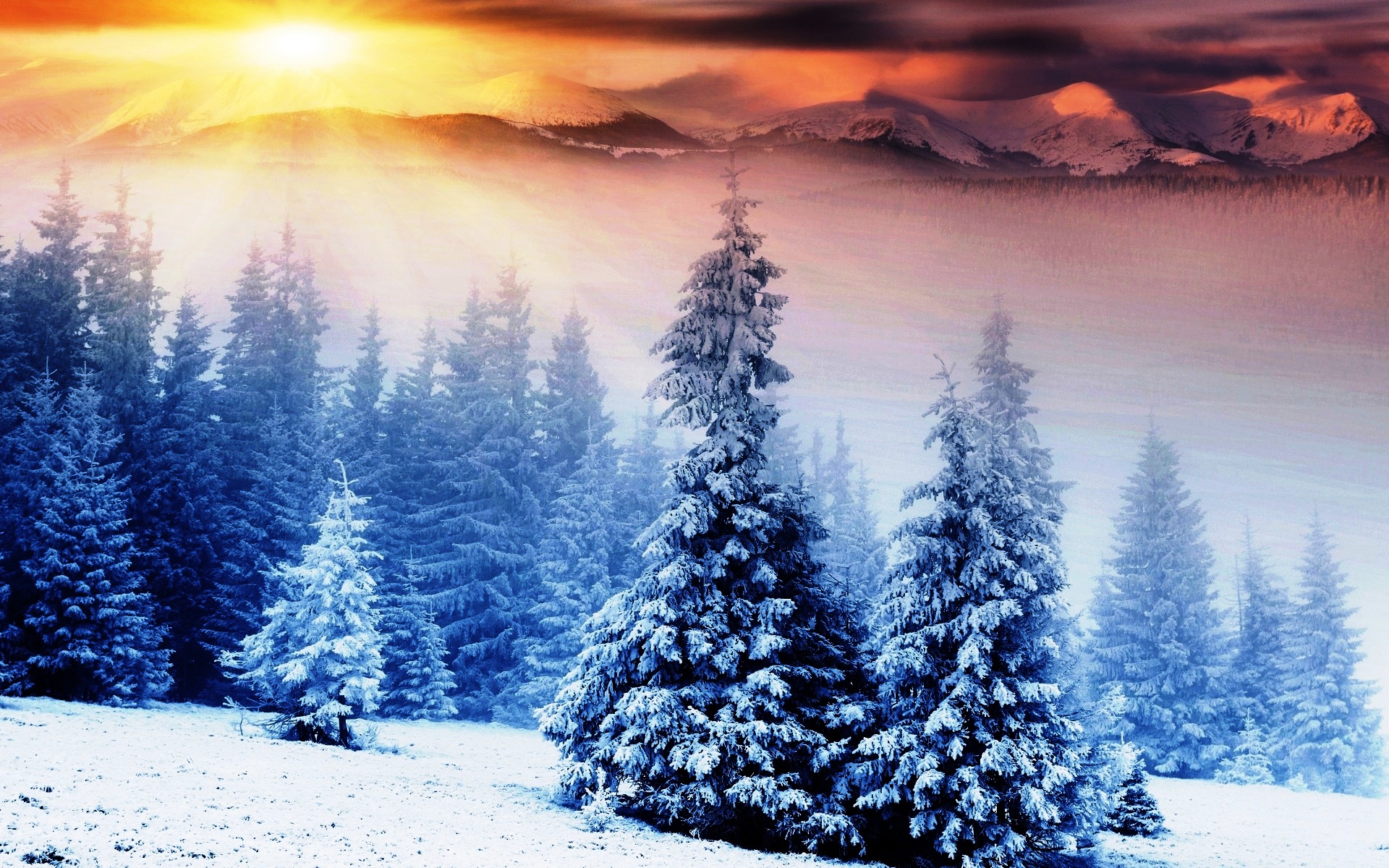 Beautiful Winter Mountains Sunrise Desktop Wallpaper