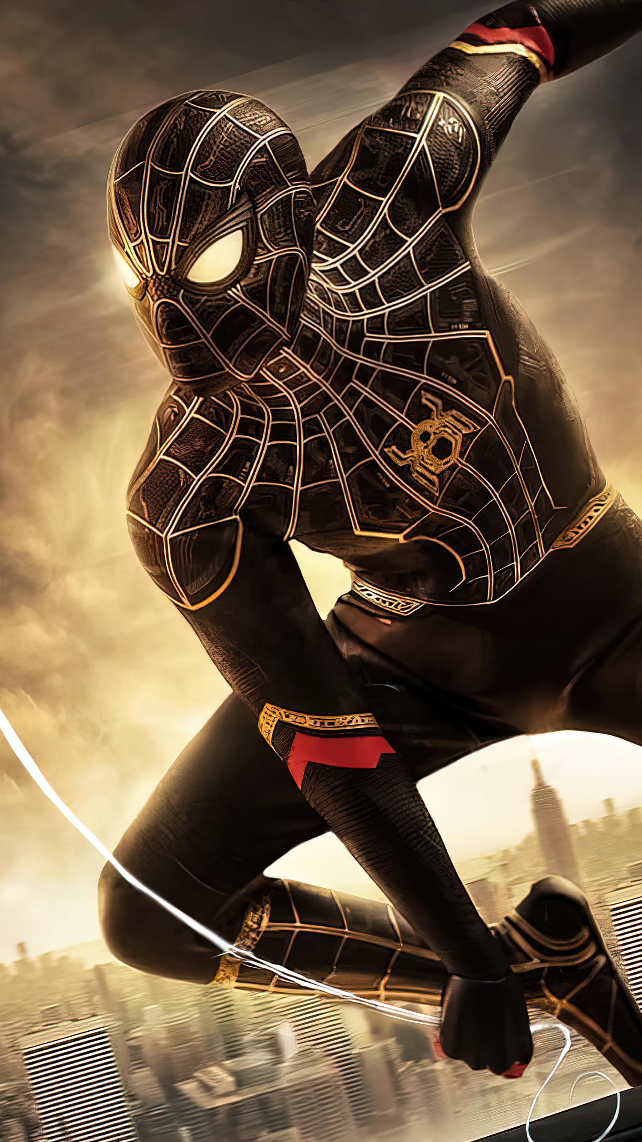 Spider Man No Way Home Black Gold Suit Wallpaper iPhone Phone 4k