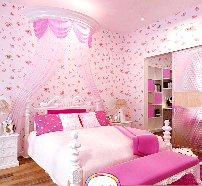 Pink Heart Girls Room Self Adhesive Wallpaper For Easy Paste And