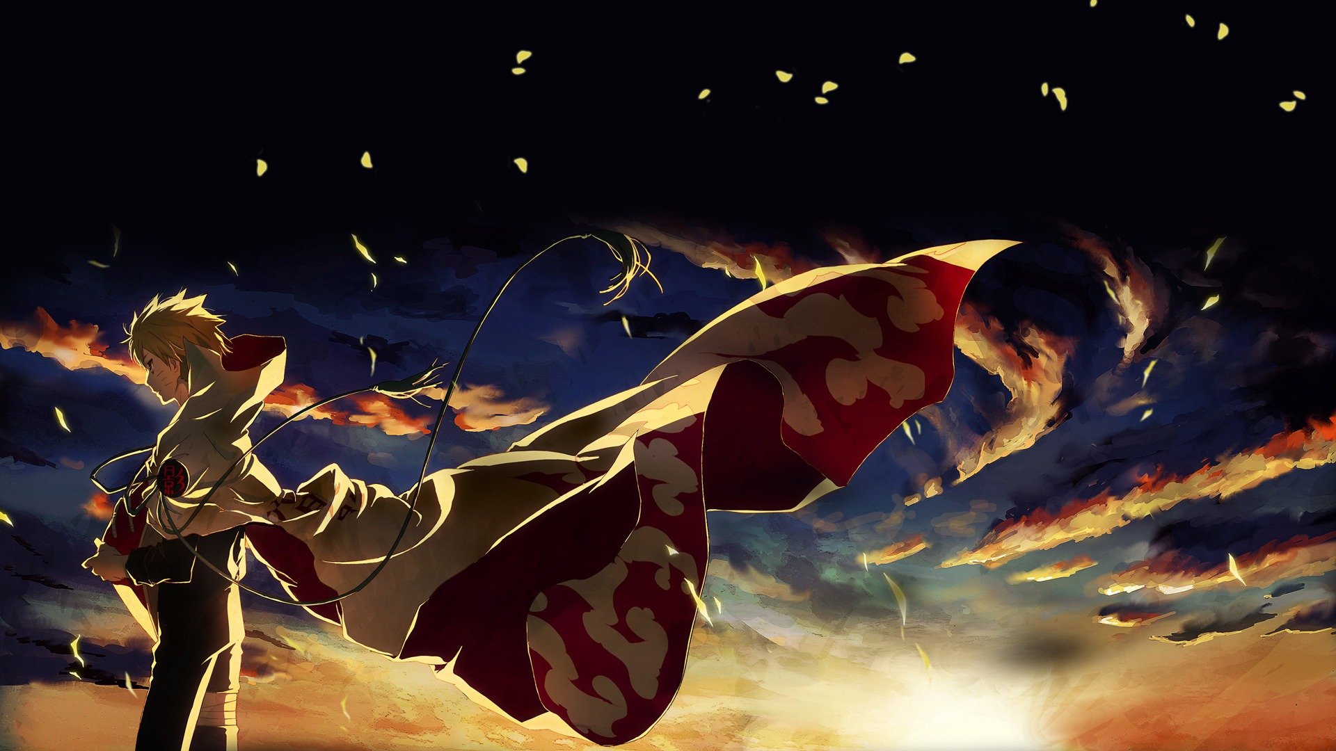 Anime character with flowing cloak against a sunset backdrop, suitable for an anime desktop wallpaper