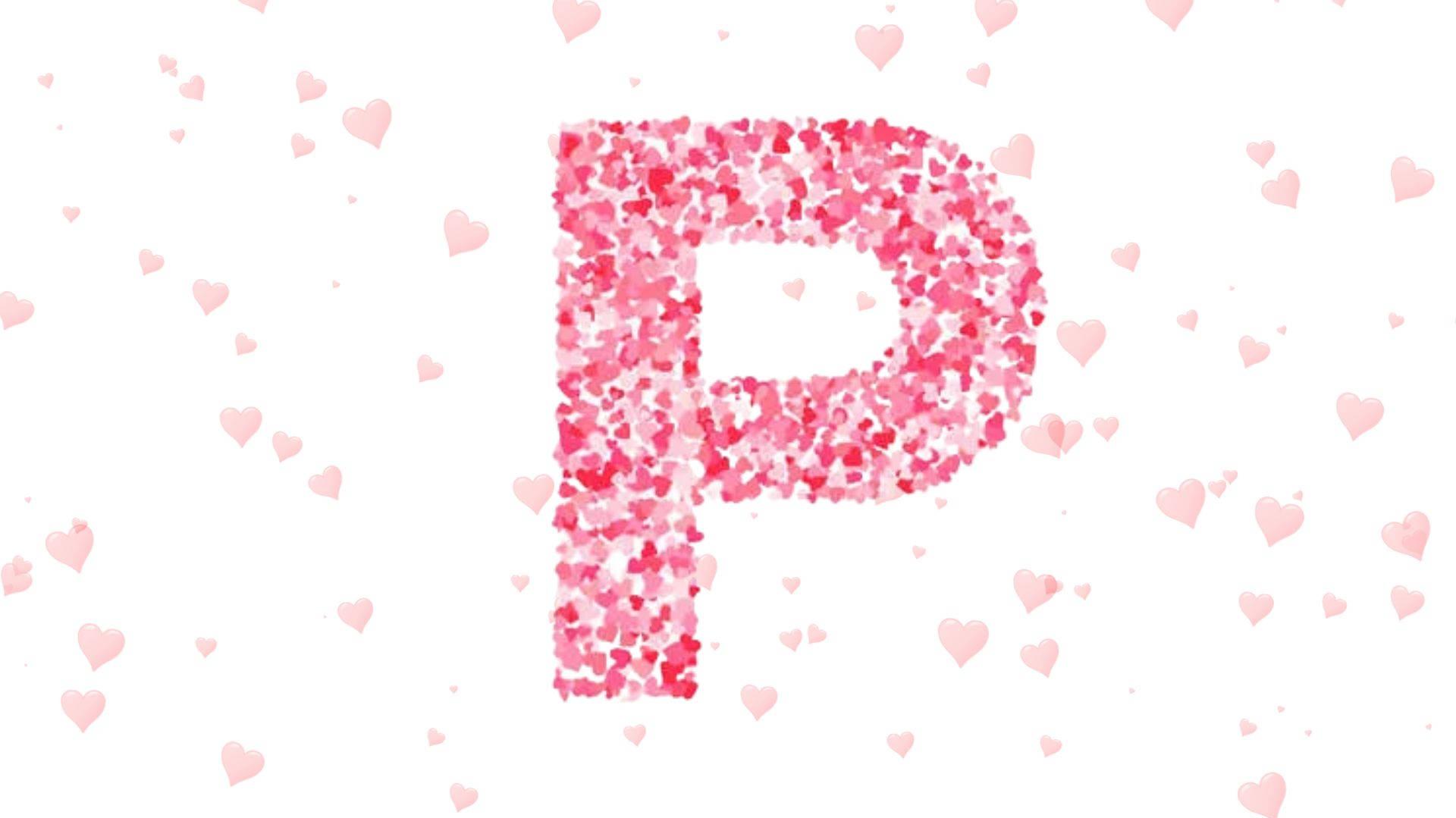 Download Letter P Pink Hearts Wallpaper