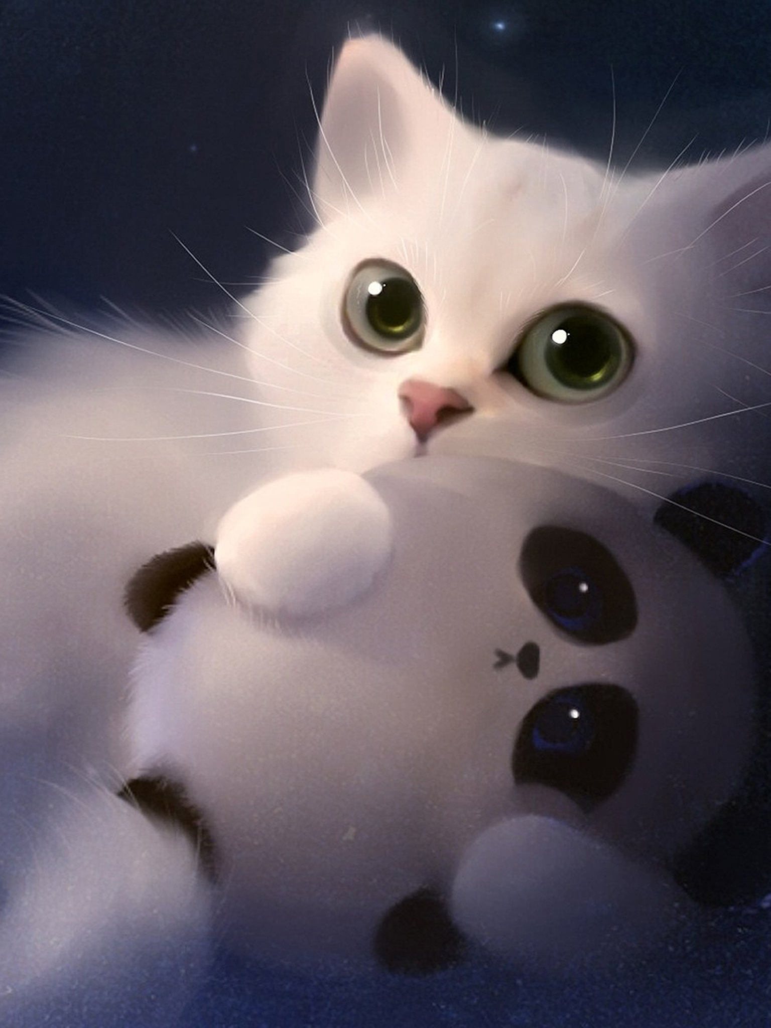 White Kitten Cute Big Eyes Art Cat Wallpaper