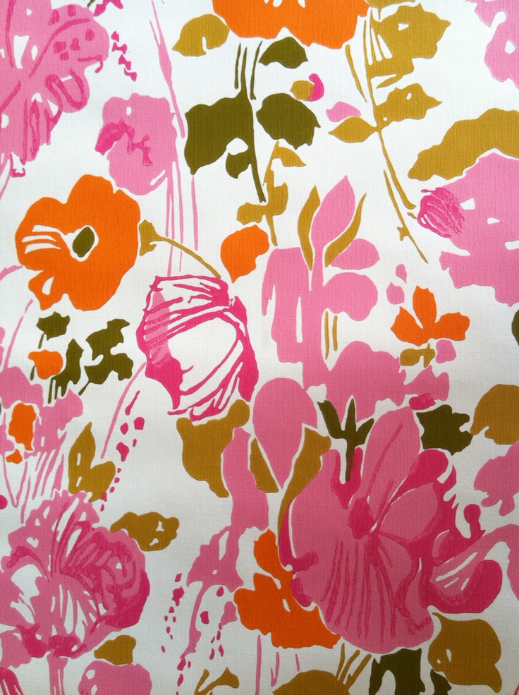 Vintage 1960s Wallpaper Whimsical Pink Poppies By The Yard