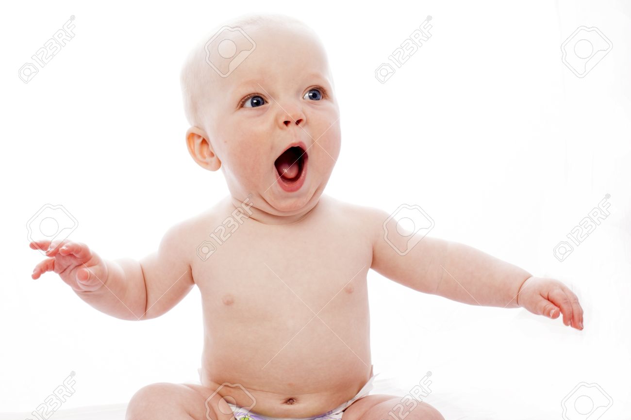 Surprised Baby With White Background Stock Photo Picture And
