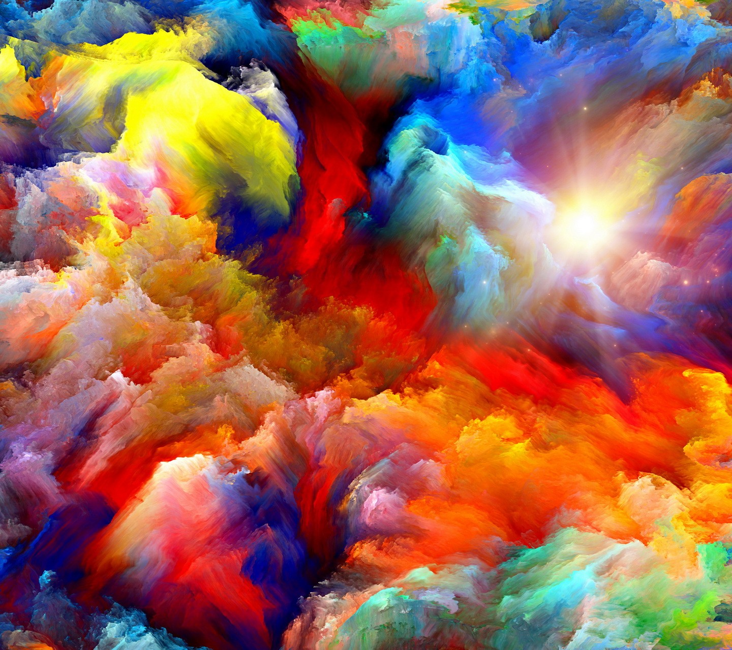A vibrant abstract background with swirling colors and a bright light source, perfect for a computer desktop or website