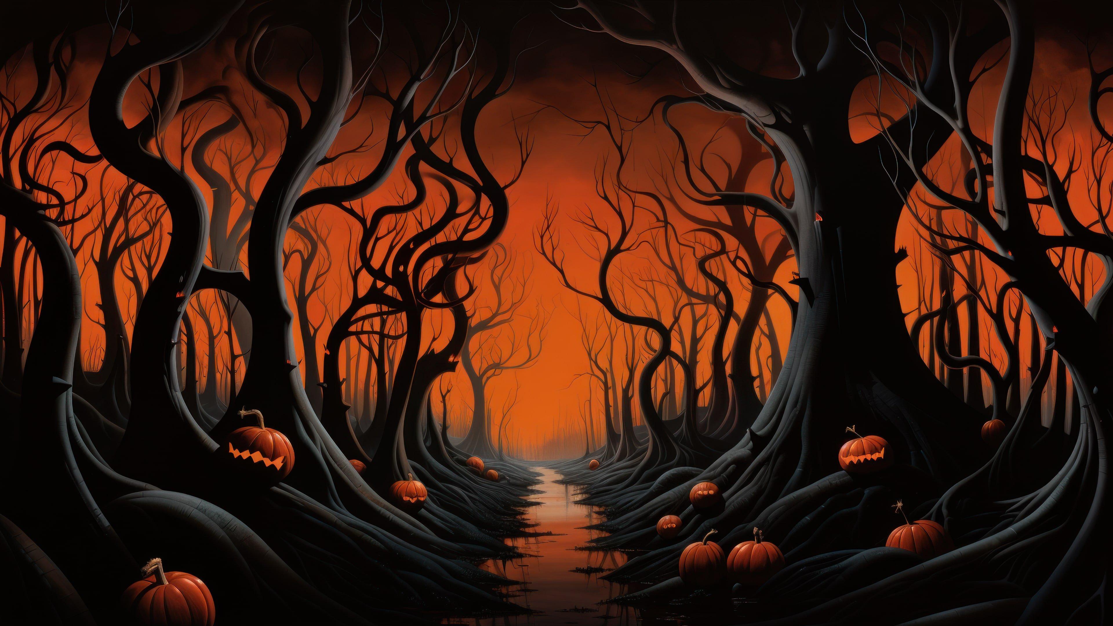 Spooky Halloween Pumpkin Forest Ai Generated 4k Wallpaper