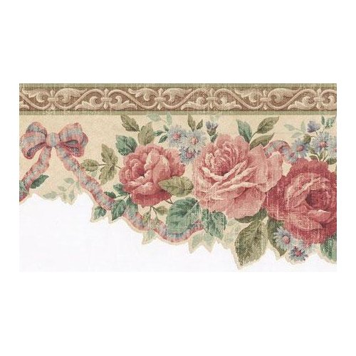 Wallpaper Border Victorian Red Pink Rose Swag With Ribbon And Bows Die