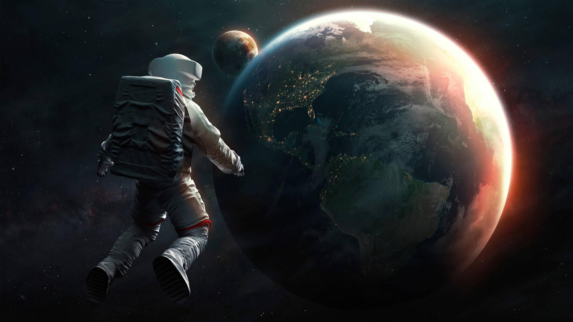4k Astronaut With Pla Earth And Mars Wallpaper