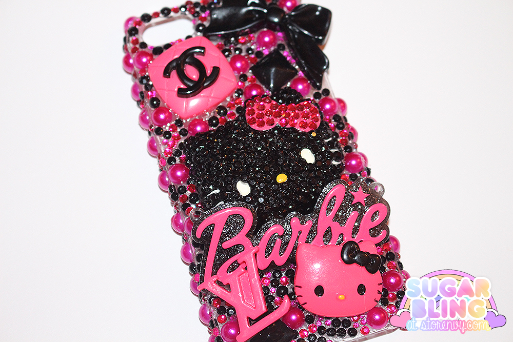 Pink Black Bling Hello Kitty Barbie Decoden Case For iPhone 5s