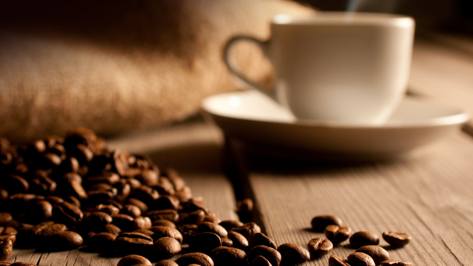 Wallpaper Cup Coffee Grains Plates Floor Full