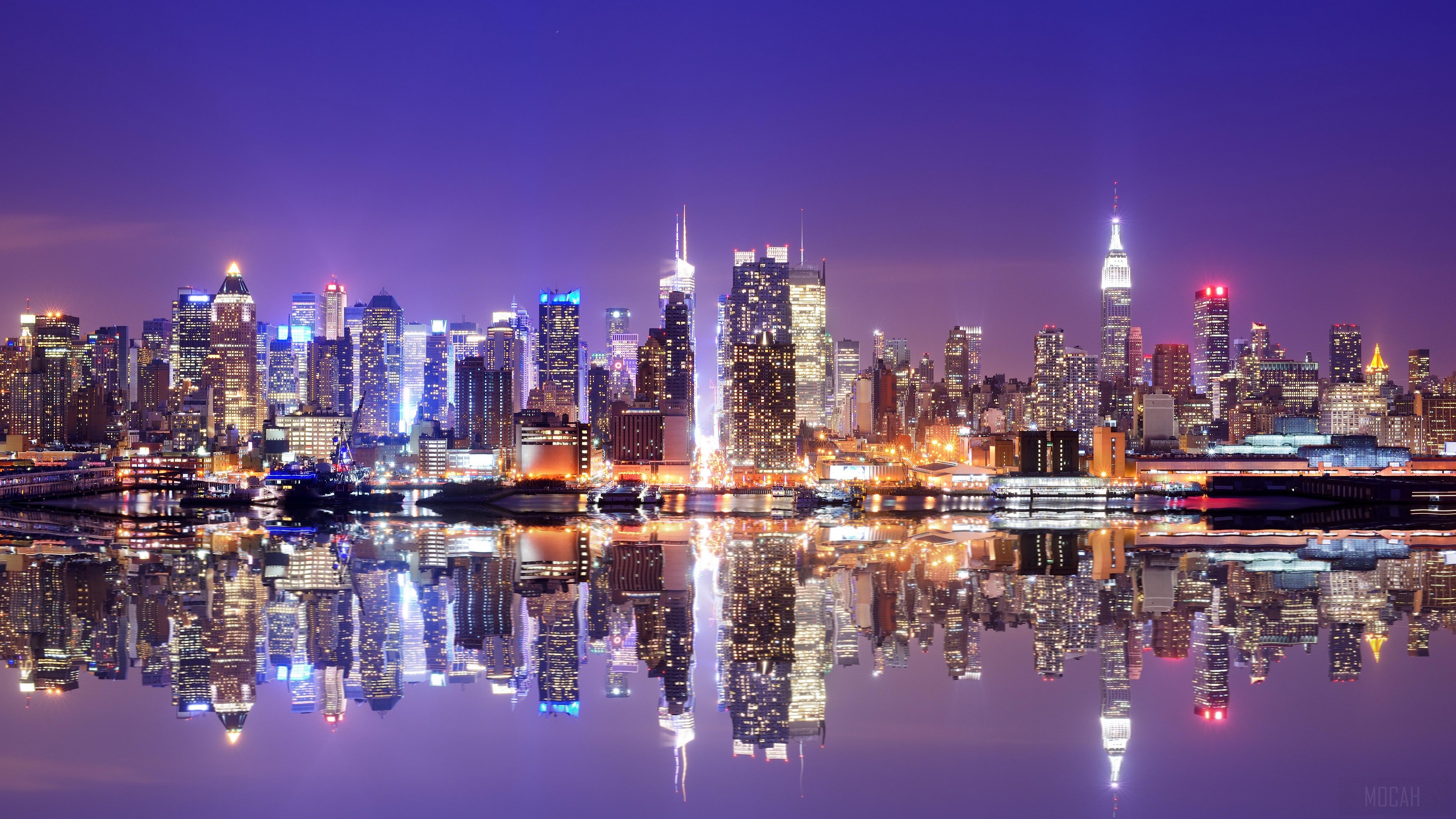 Building City New York Night Reflection Skyscraper Usa 4k HD Wallpaper