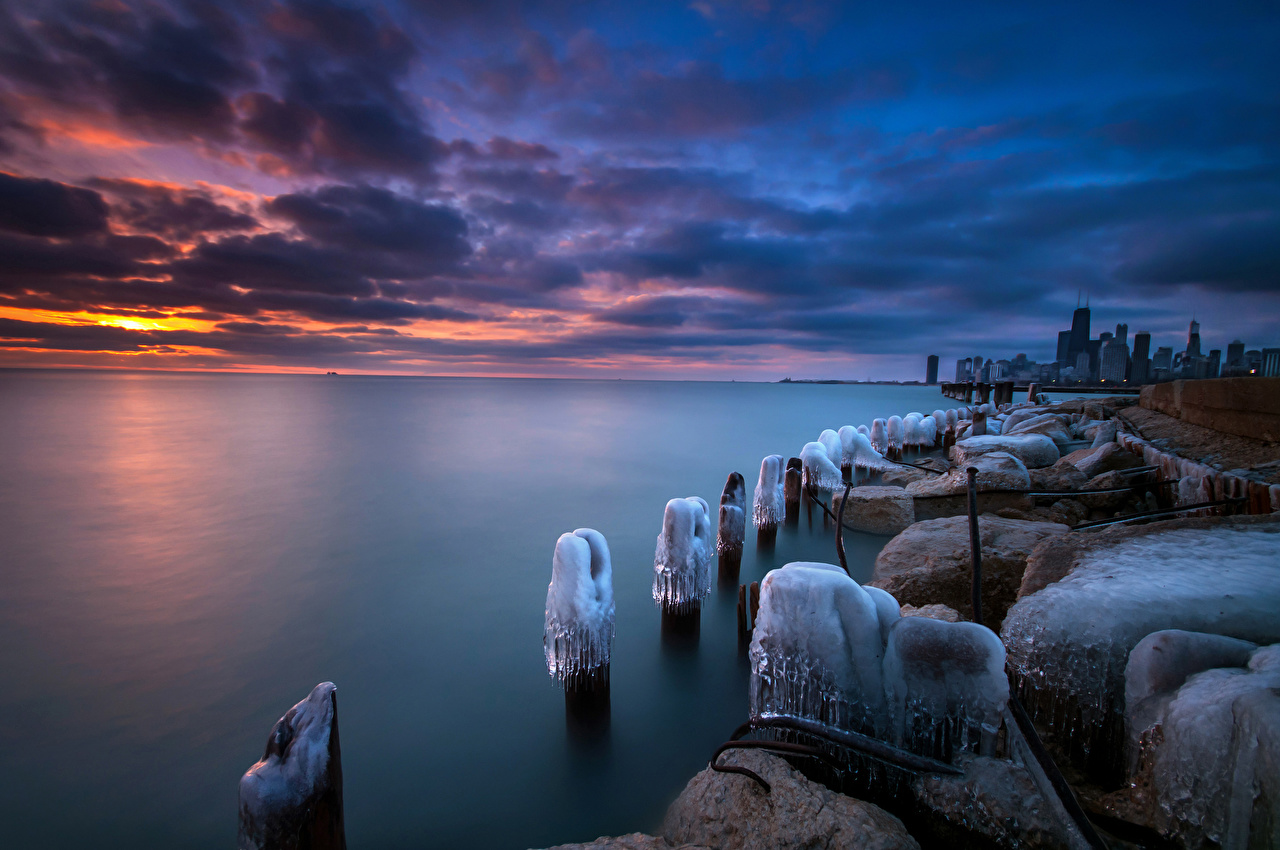 Desktop Wallpaper Chicago City Usa Nature Winter Sunrises And