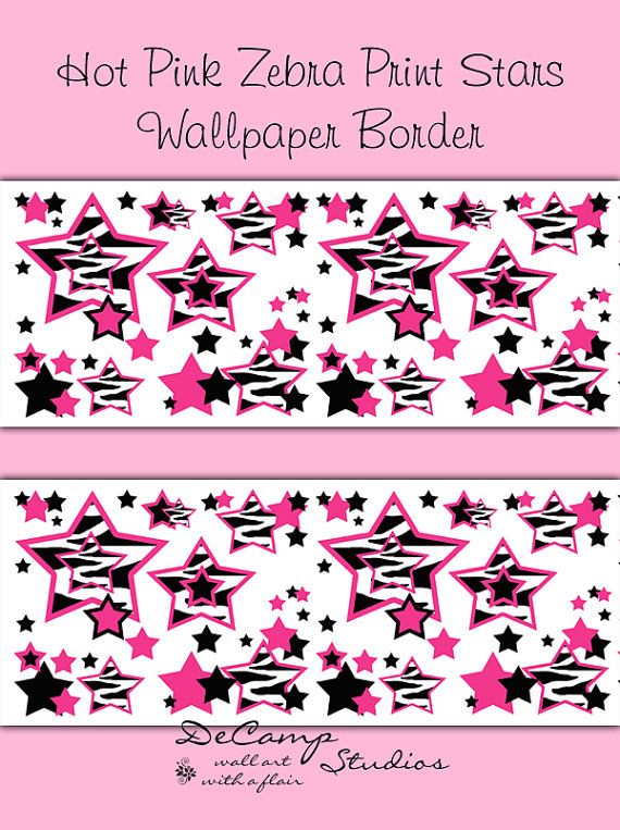Hot Pink Zebra Stripes Animal Print Star Wallpaper Border Wall Decals