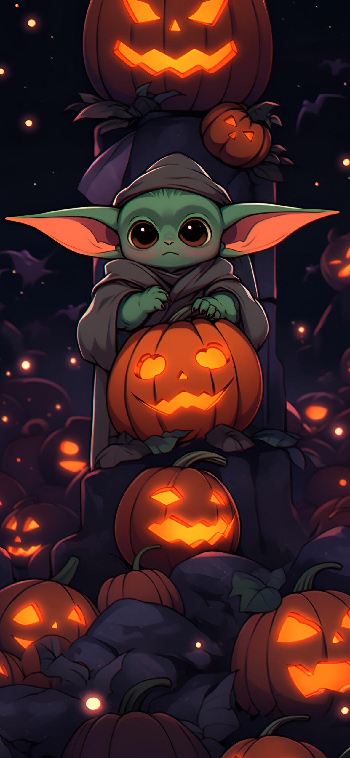 Baby Yoda Jack O Lantern Halloween Wallpaper For iPhone 4k